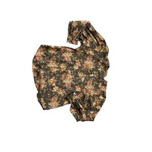 Anthropologie Women's Size Small Black Floral 3/4 Sleeve BOHO Blouse Top Shirt